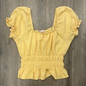 Yellow Smocked Puff Sleeve Top